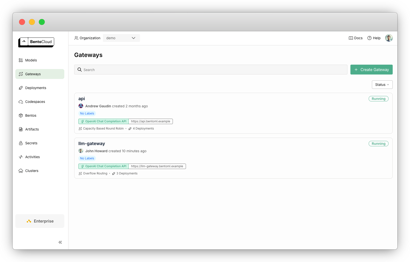 BentoCloud Gateway APIs